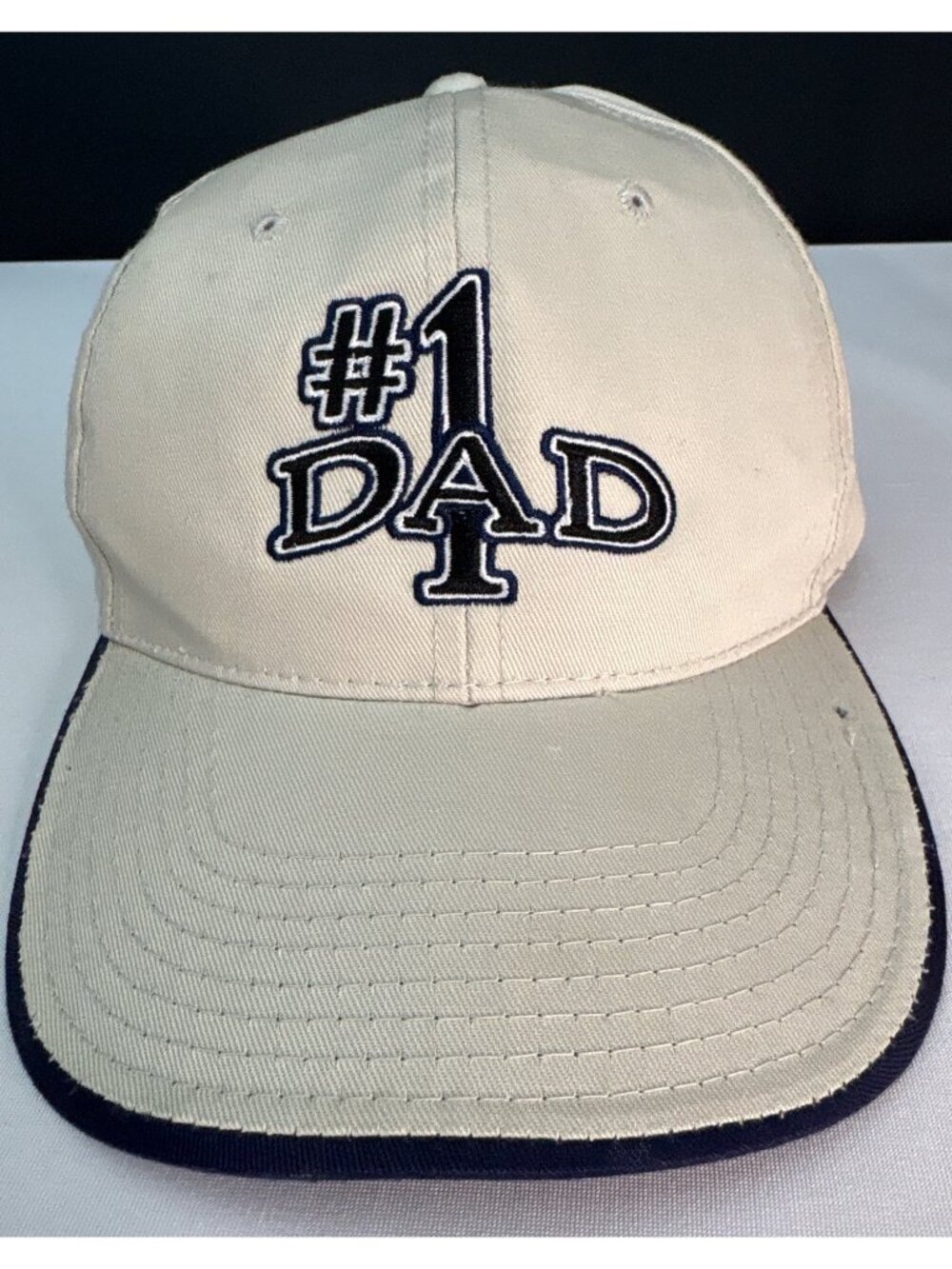 Signatures Men's Baseball Hat Cap Adjustable Cream Beige Navy #1 DAD Gifts OS - Picture 3 of 10
